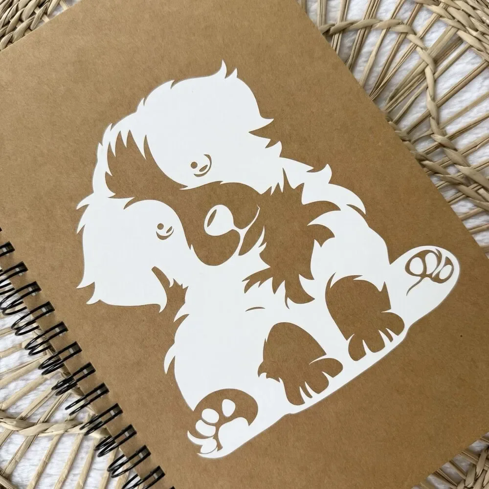 Handmade Vinyl White Dog Notebook With Bookmark A5 Unlined 60 Sheets 120 Pages